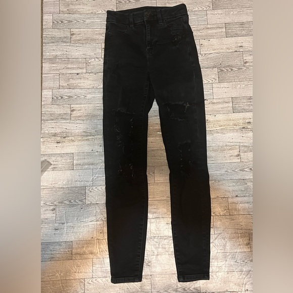 American Eagle Next Level Stretch Curvy Hi Rise Jegging Distressed Black 000Reg - Picture 1 of 13